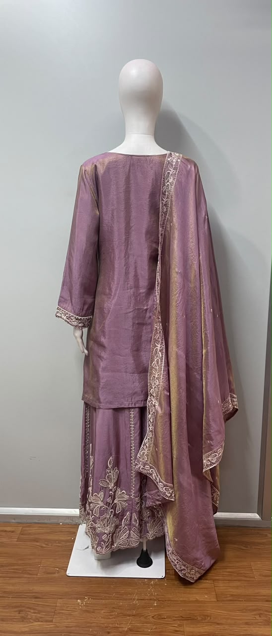 Mauve Gold Embroidered Sharara Set