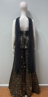 Noir Antique Gold Embroidered Peplum Lehenga Set