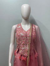 Dusty Rose Champagne Gold Embroidered Palazzo Ensemble - close-up detail