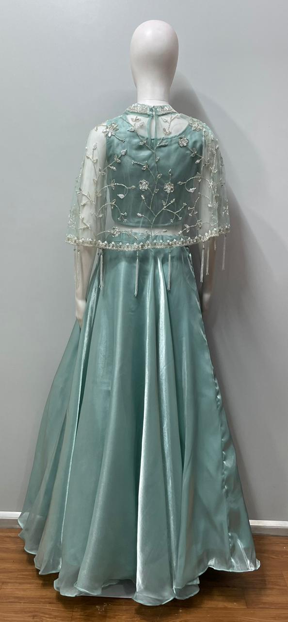 Mint Pearl Cape Lehenga Set