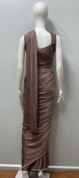 Mocha Silver Draped Saree Set