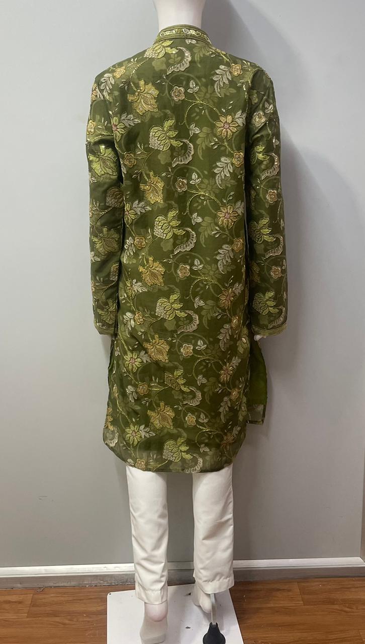 Olive Botanical Men's Kurta Trouser Set