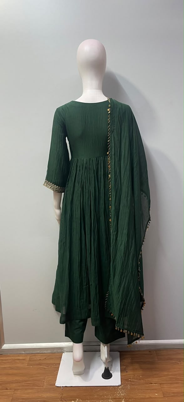 Deep Forest Green Gold Paisley Anarkali Set