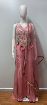 Dusty Rose Champagne Gold Embroidered Palazzo Ensemble - alternate view