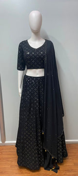 Noir Mirrorwork Embellished Lehenga Couture Set