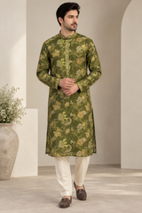 Olive Botanical Men's Kurta Trouser Set