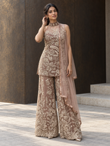 Dusty Taupe Ivory Floral Palazzo Set