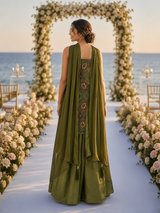 Olive Paisley Embroidered Palazzo Set