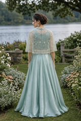 Mint Pearl Cape Lehenga Set