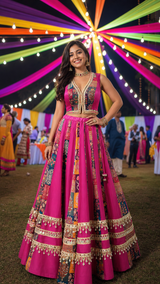 Fuchsia Patchwork Gota Lehenga Choli Set (delivery 15 days)