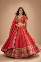 Scarlet Red Gold Zari Lehenga Ensemble