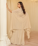Champagne Luxe Draped Lehenga with Embellished Cape