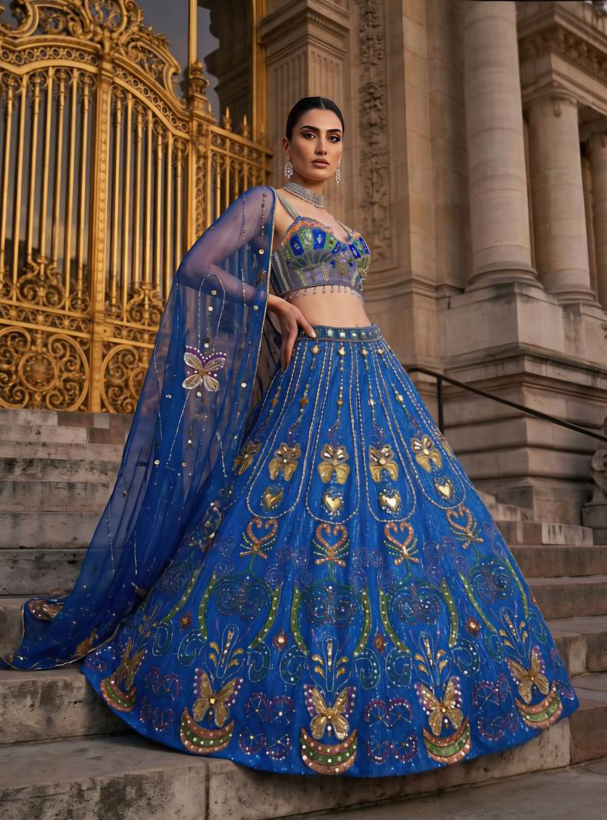 Royal Blue Mirror Work Lehenga Ensemble