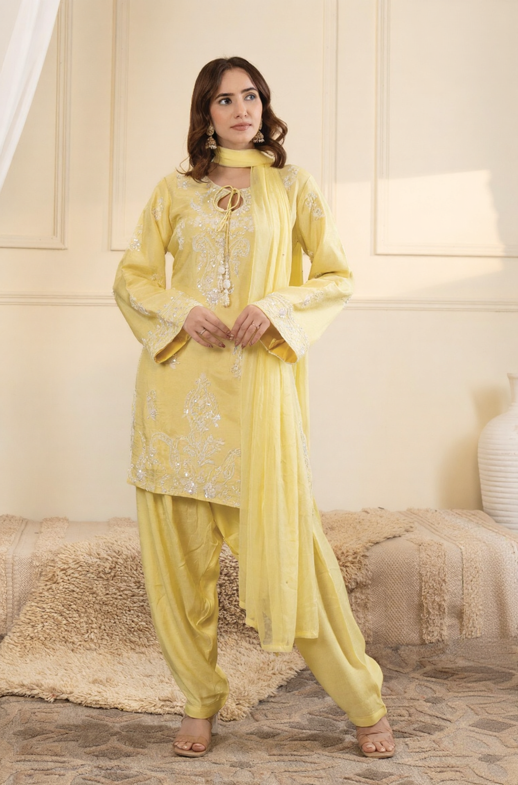 Sunshine Yellow Embroidered Festive Suit