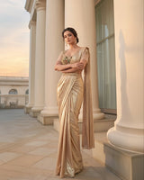 Champagne Drape Saree Couture Ensemble