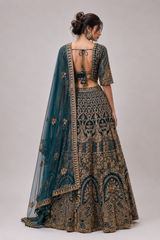 Deep Teal Antique Gold Bridal Lehenga