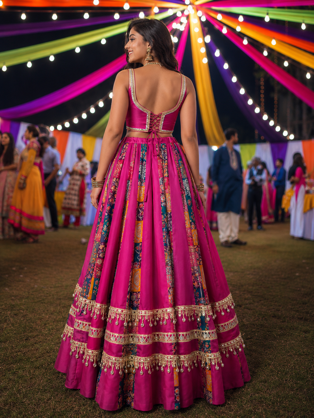 Fuchsia Patchwork Gota Lehenga Choli Set (delivery 15 days)