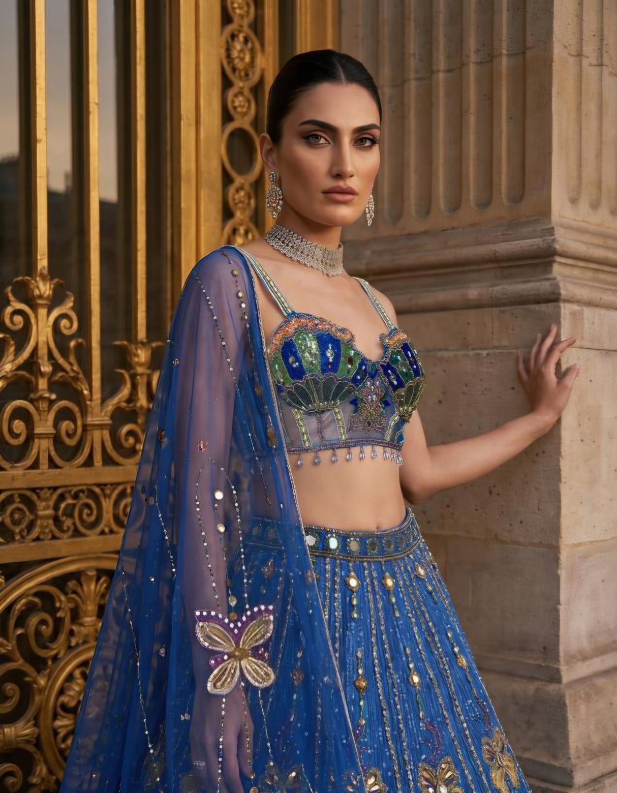 Royal Blue Mirror Work Lehenga Ensemble