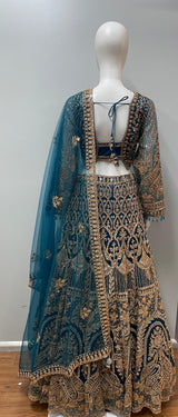 Deep Teal Antique Gold Bridal Lehenga