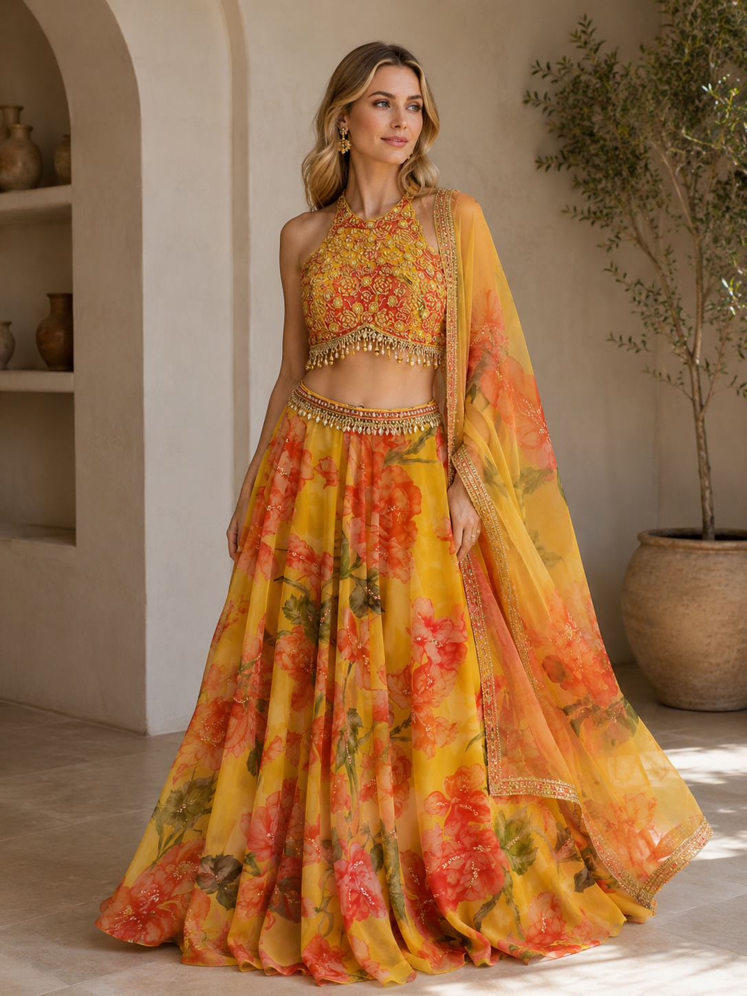 Sunflower Bloom Floral Lehenga Set