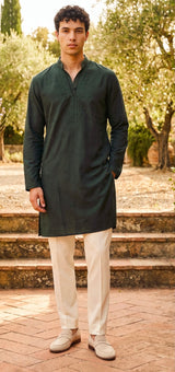 Deep Forest Green Tonal Men's Kurta Set