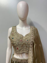 Antique Olive Gold Ruby Emerald Jewel Lehenga Set