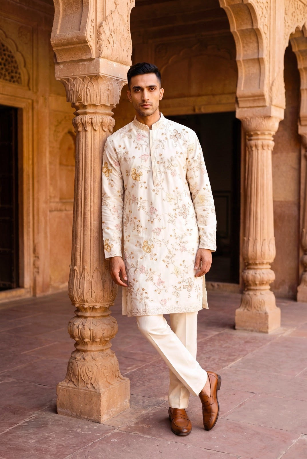 Ivory Botanical Gold Kurta Set