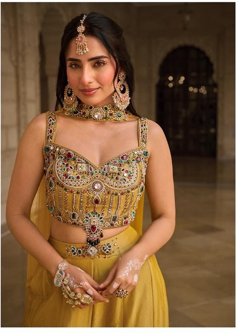 Mustard Gold Multicolor Jewel Palazzo Set