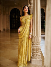 Sunflower gold one-shoulder blouse with all-over sequin work