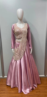 Blush Pink Zari Draped Lehenga Set