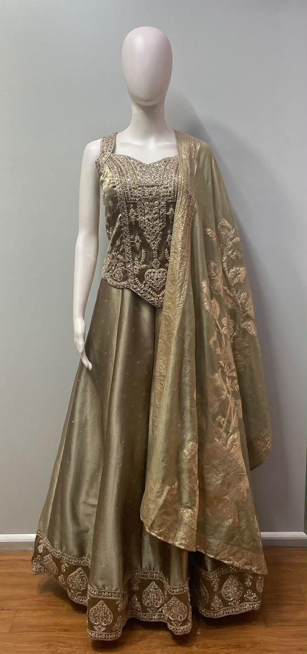 Antique Olive Gold Jewel Lehenga Set