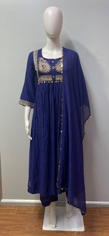 Royal Blue Gold Paisley Anarkali Set