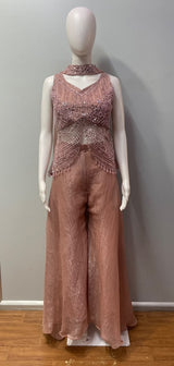 Dusty Rose Pearl Jewel Palazzo Set