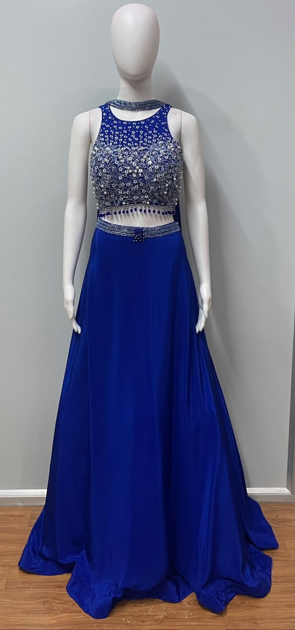 Royal Blue Silver Crystal Lehenga Set