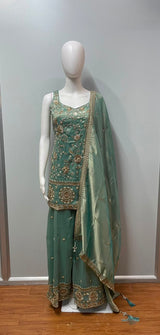 Mint Gold Embroidered Palazzo Set