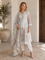 Mint Floral Embroidered Kurta Set