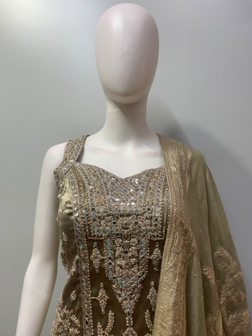 Antique Olive Gold Jewel Lehenga Set