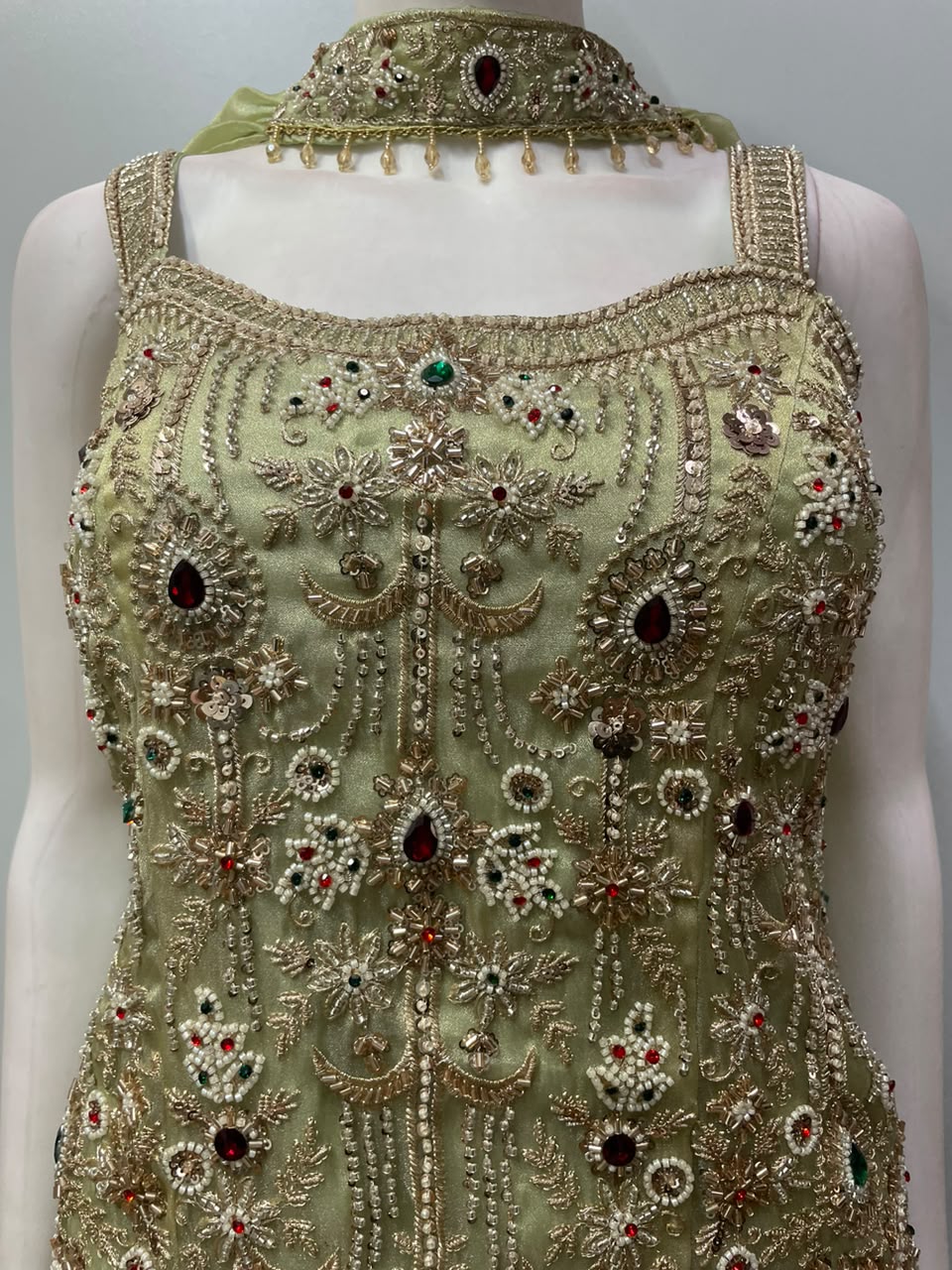 Pistachio Green Multicolor Jewel Palazzo Set
