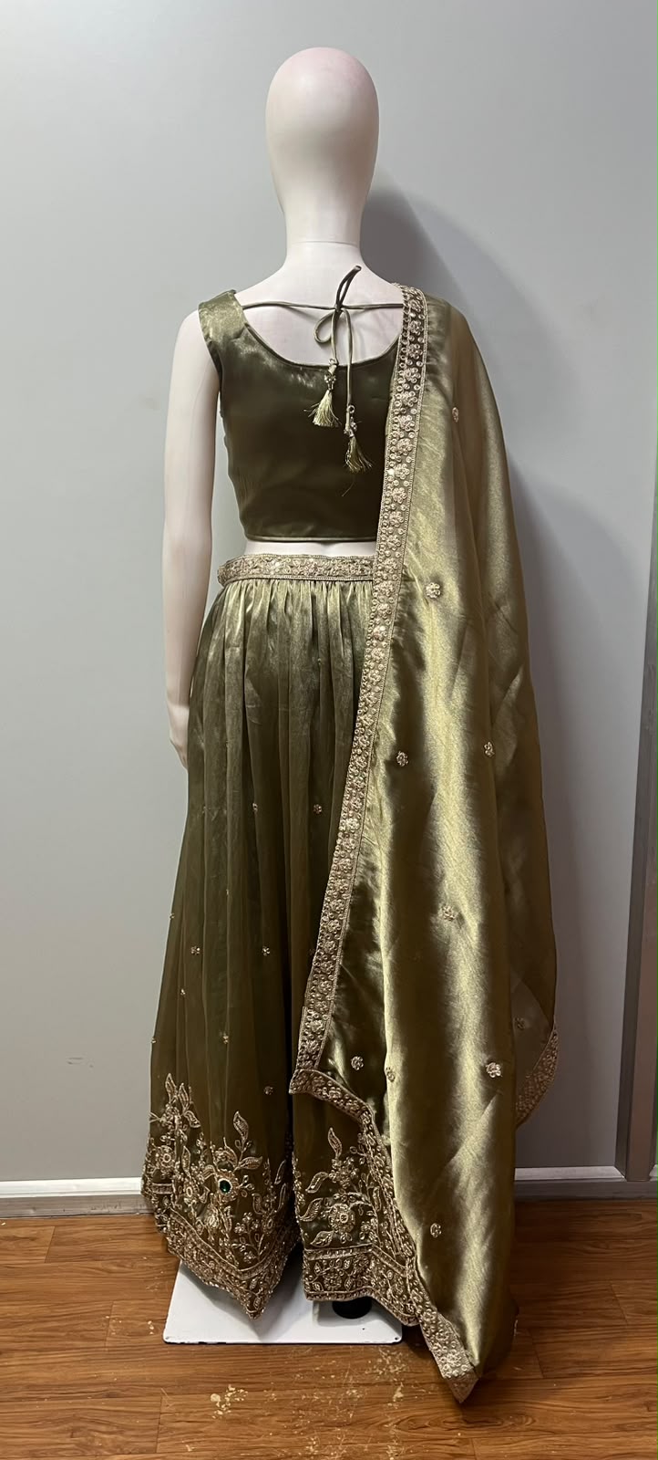 Antique Olive Gold Ruby Emerald Jewel Lehenga Set