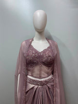 Smoky Mauve Crystal Corset Pre-Draped Saree Set