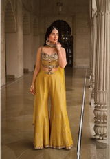 Mustard Gold Multicolor Jewel Palazzo Set