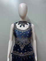 Midnight Navy Antique Gold Embroidered Palazzo Ensemble - close-up detail