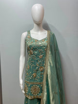 Mint Gold Embroidered Palazzo Set
