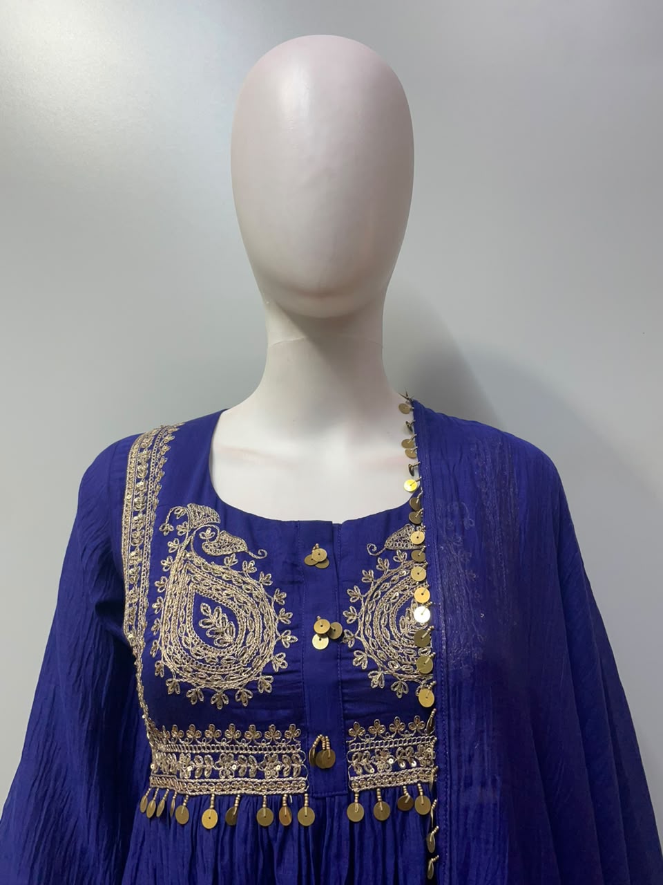 Royal Blue Gold Paisley Anarkali Set