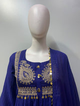 Royal Blue Gold Paisley Anarkali Set
