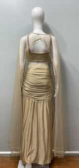 Champagne Pearl Draped Cape Lehenga Set
