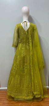 Chartreuse Gold Mirrorwork Anarkali Couture Set