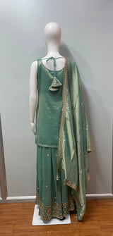 Mint Gold Embroidered Palazzo Set