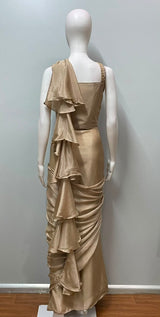 Champagne Gold Embellished Pre-Draped Saree Set