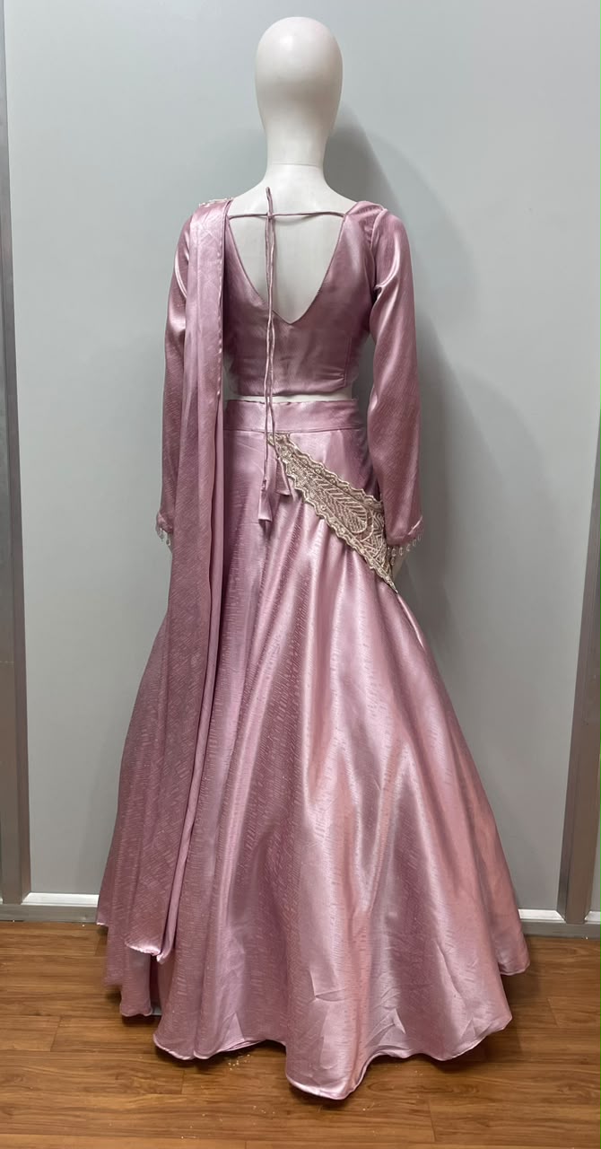 Blush Pink Zari Draped Lehenga Set